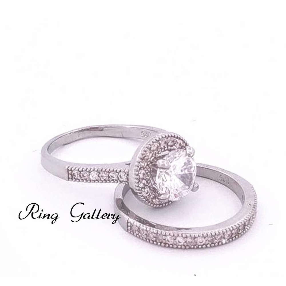 DIAMOND WEDDING RING SET ENGAGEMENT 925/14K size6,7,8,9,10
